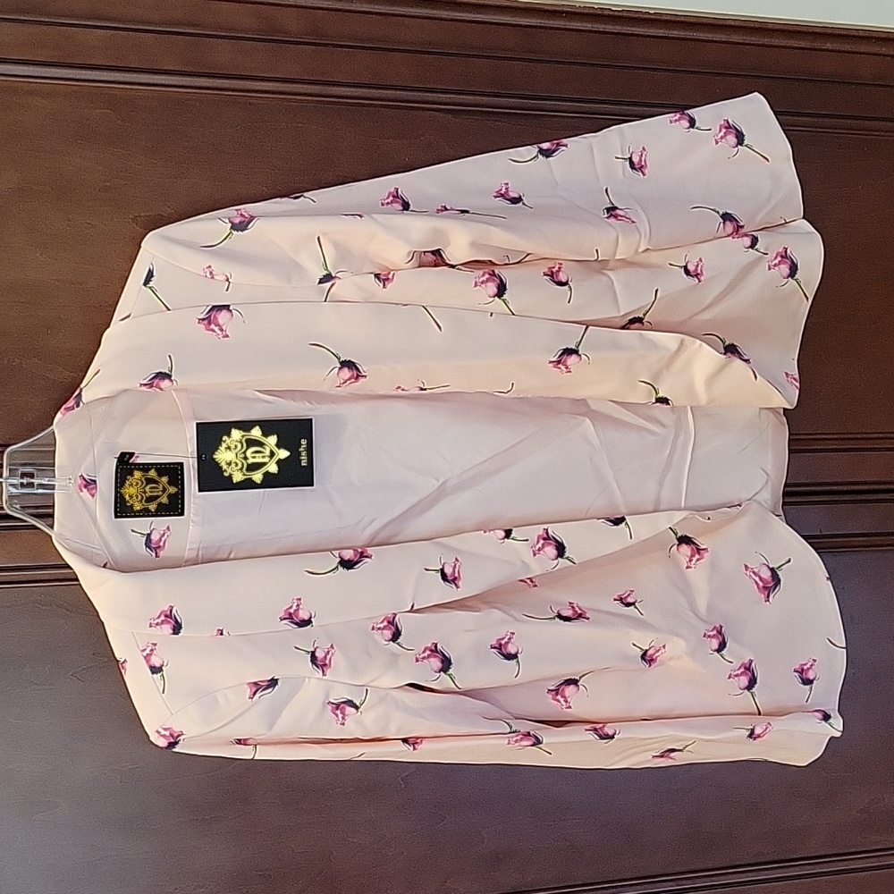 Nishe Modcloth Light Pink Floral Tulips Jacket Sz US 10 UK 14 NEW WITH TAGS